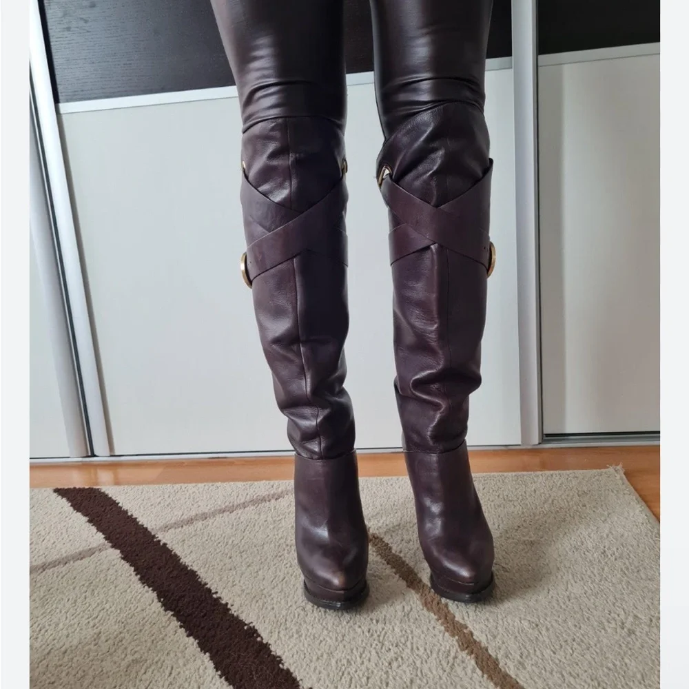 Guess by Marciano brown leather platform knee-high boots  size 7